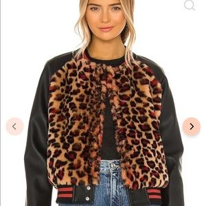 New MOTHER Letterman Jacket | Faux Fur Leopard Varsity Jacket | Size XS | $345